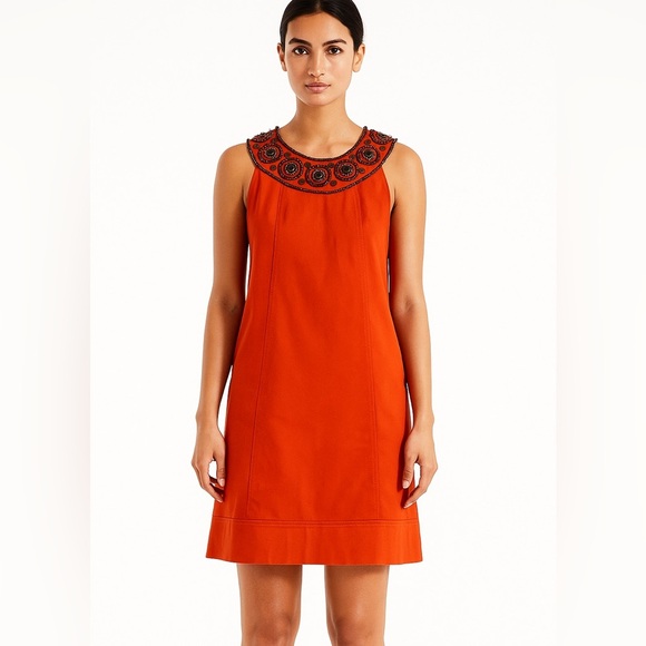 Maggy London Dresses & Skirts - MAGGY LONDON Wood Beaded Neckline Cotton Sheath Dress, Size 6